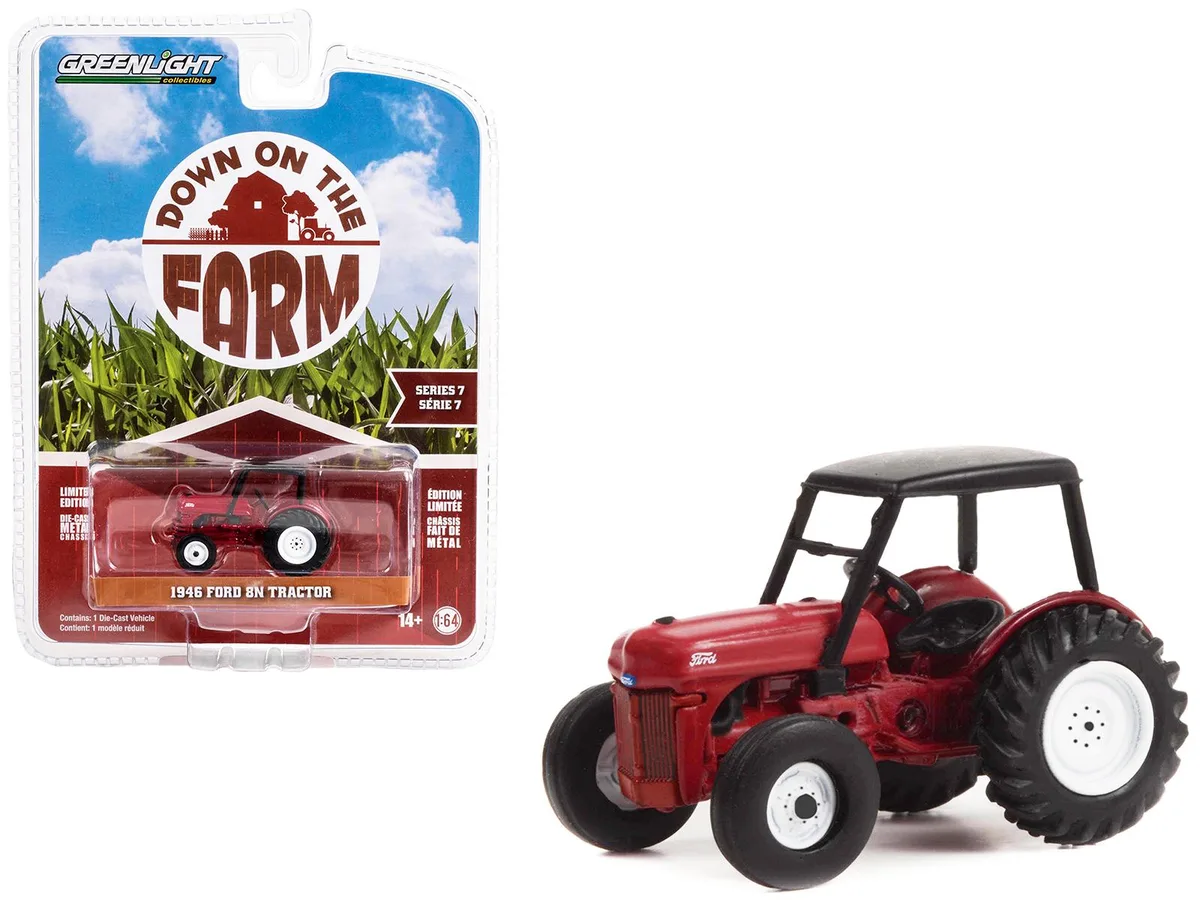GREENLIGHT GREENLIGHT 1946 Ford 8N Tractor Red Black Canopy 1/64 Diecast hobby collectible — product photo