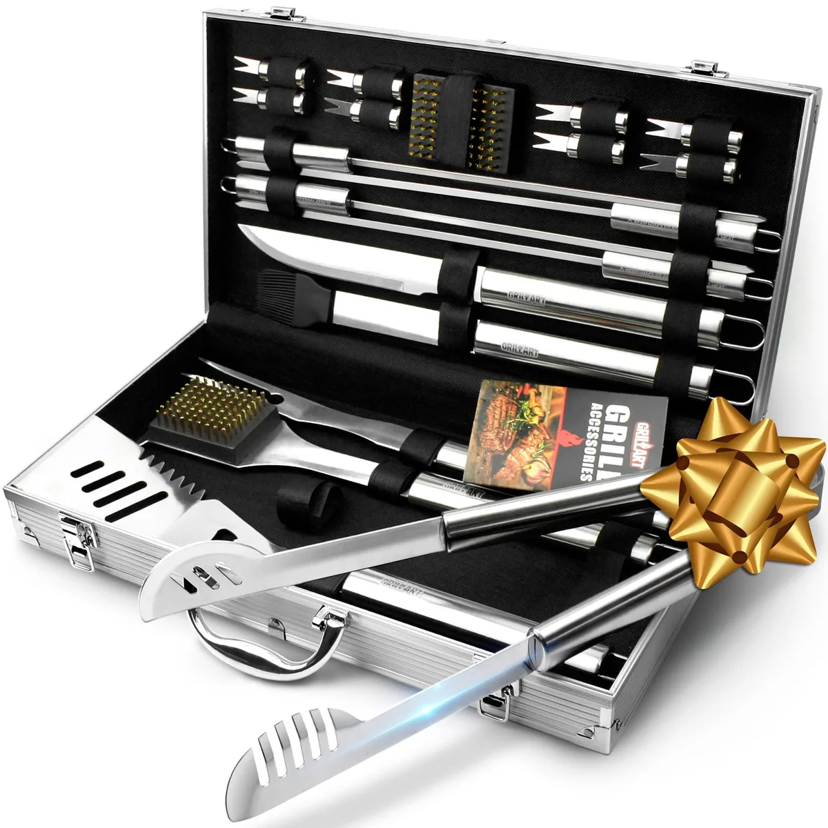 GRILLART 19-Piece Stainless Steel Grill Accessory Set with Aluminum Case — product photo