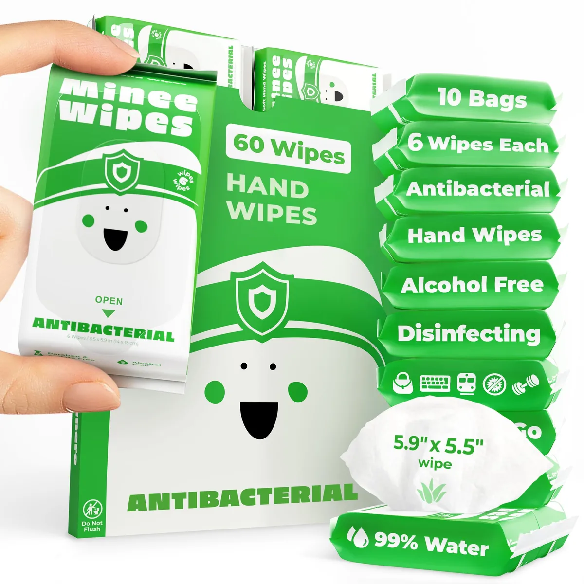  MOONIES Antibacterial Wipes 10 Pack 60 Count 14x15cm — product photo