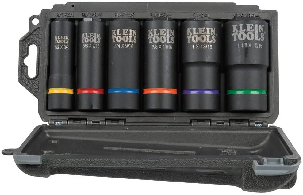 Klein Tools Klein Tools 2-in-1 Impact Socket Set, 6-Piece, 12 Sizes, 1/2-Inch Drive, Case — product photo