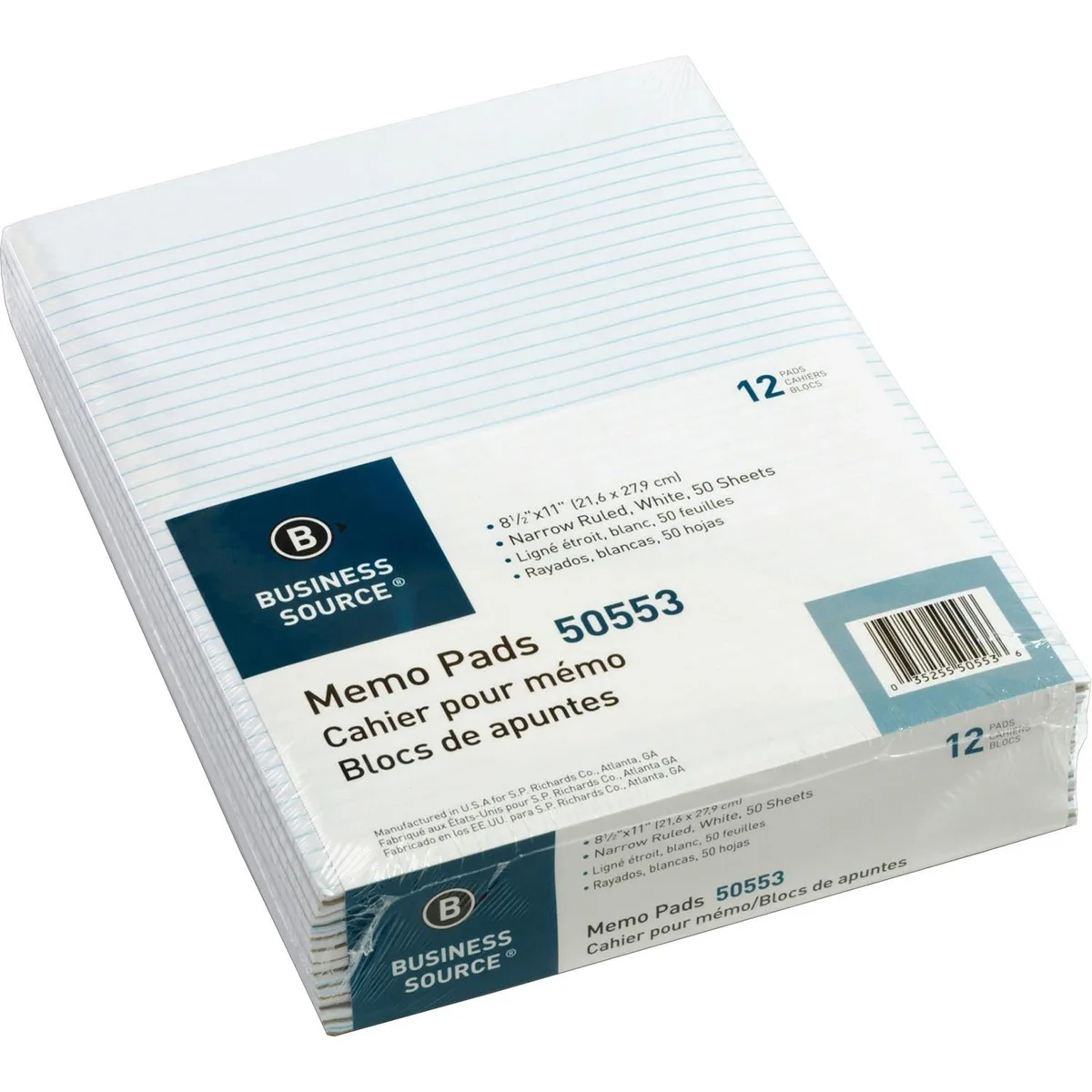 Business Source Business Source 50553 Memo Pad Narrow Ruled 50 Sheets 11x8-1/2 — product photo