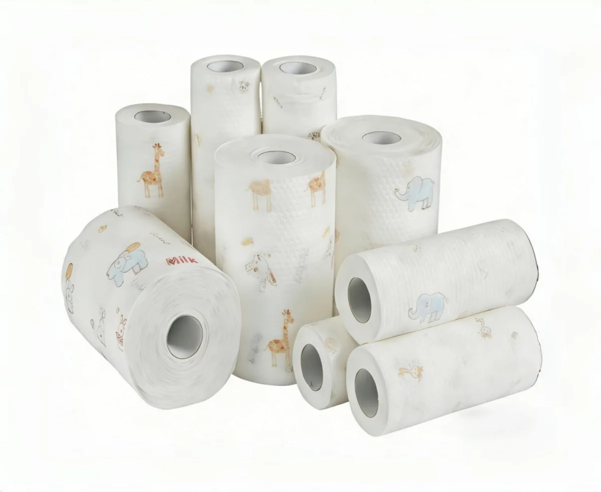 A roll of 400 white disposable kitchen paper towels