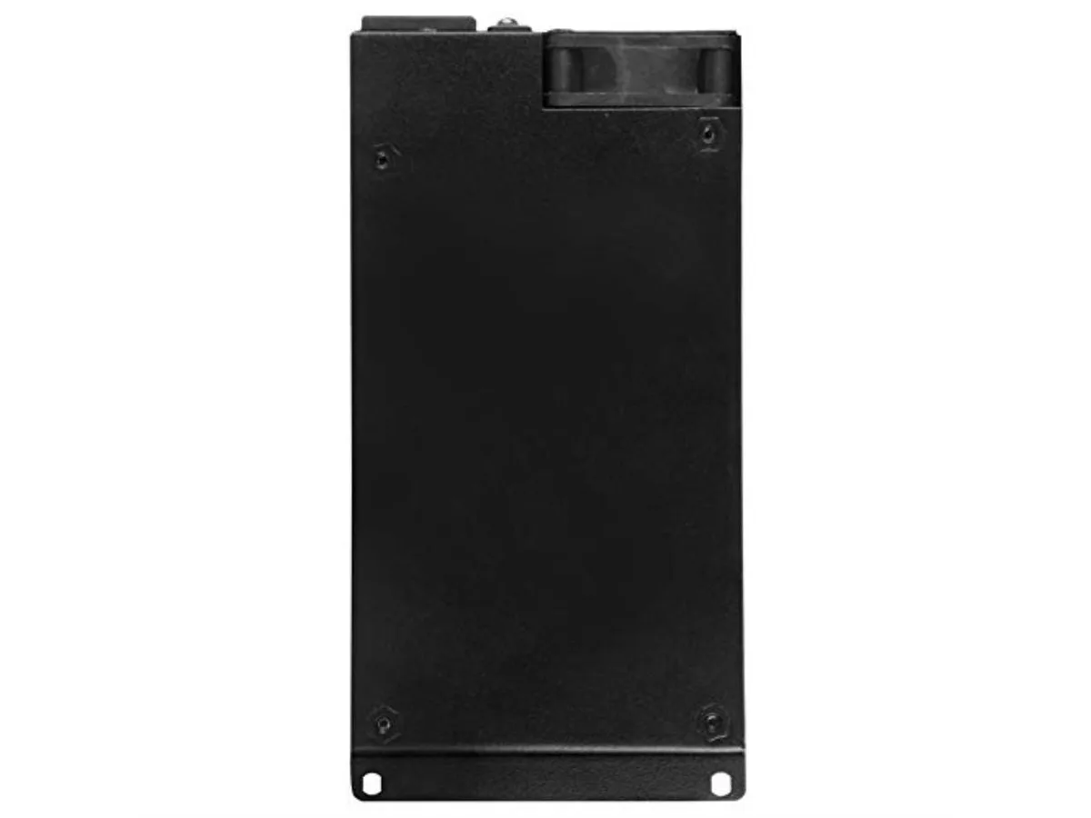 Silver Flex-ATX power supply unit with fan grille and modular cable connectors