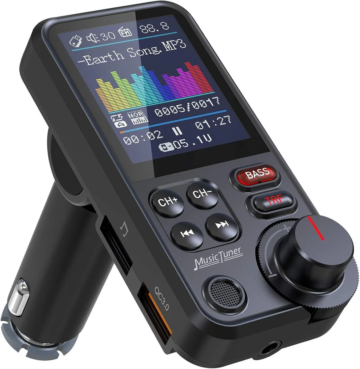 Werleo Werleo FM Bluetooth Transmitter Car Adapter 1.8" Screen QC3.0 Strong Microphone Treble Bass Black — product photo