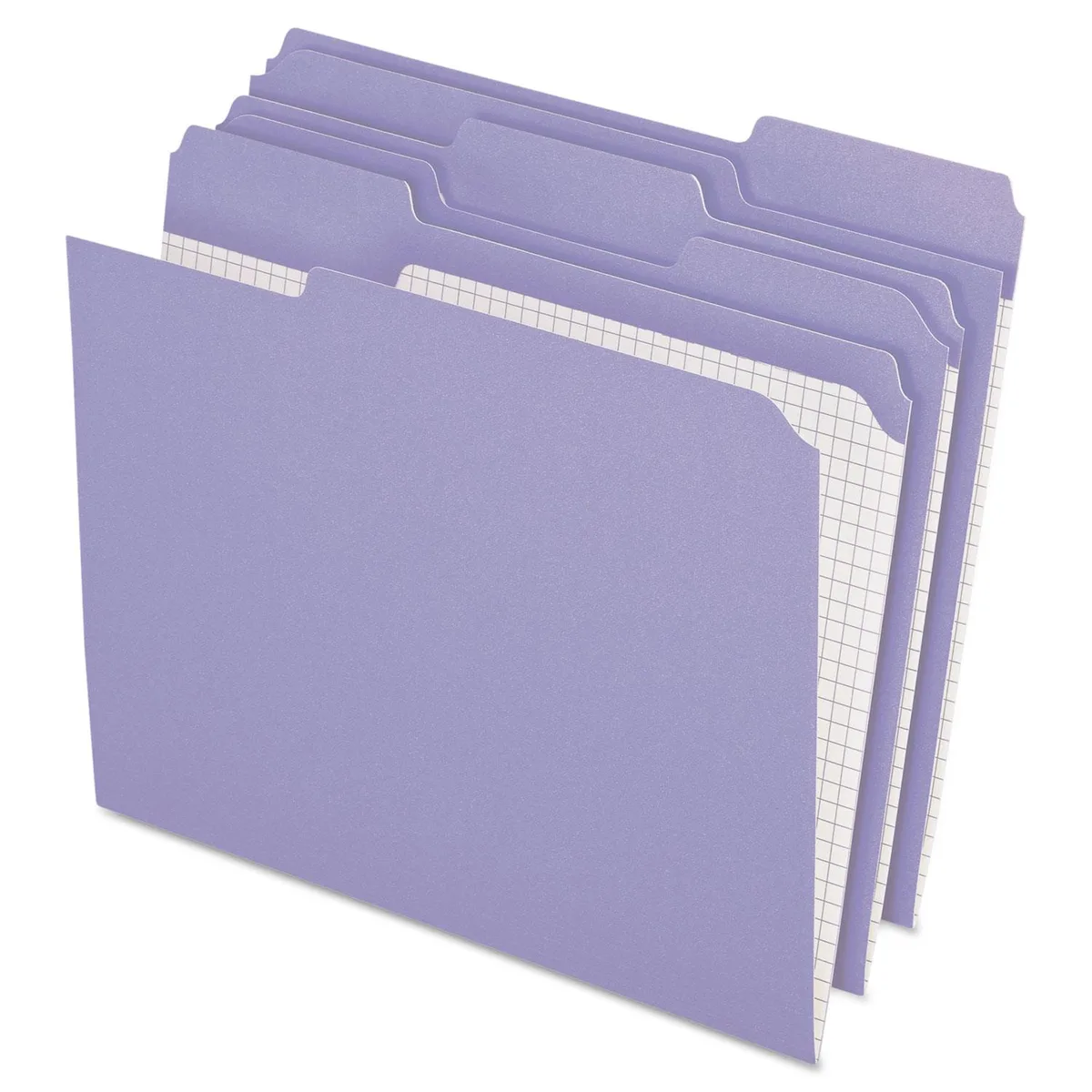 Box of 100 lavender letter-size file folders with reinforced tabs and interior grid