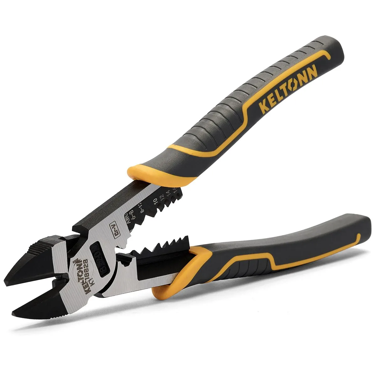 Eight-inch diagonal pliers with deep grey finish and plastic handles