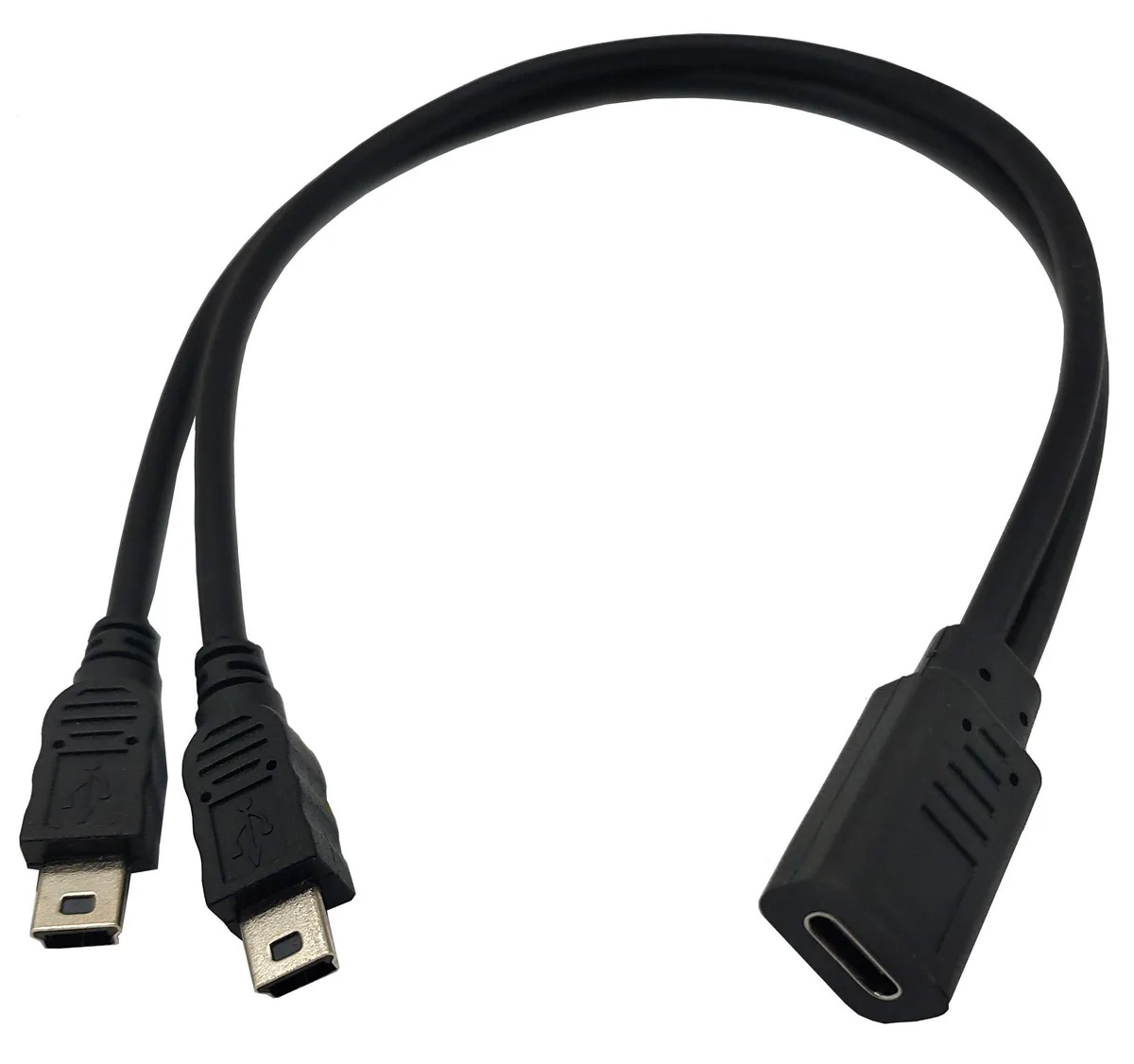 BUCIER BUCIER USB-C Female to 2× Mini USB 5-pin Male Y Splitter Charging Cable 1 ft — product photo