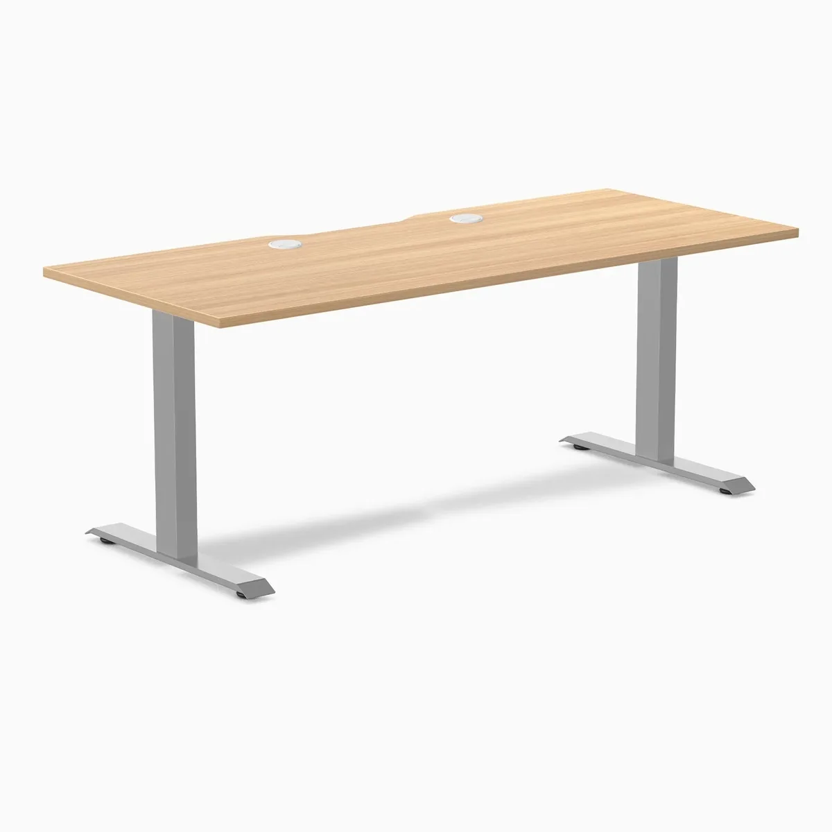 Desky Desky Zero Scalloped Laminate Office Desk Sublime Teak Grey 70.9 x 29.5 in with Grommets — product photo