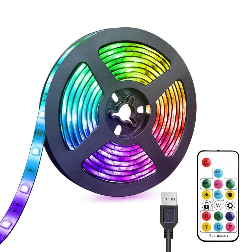 White flexible LED strip 6.56 ft with USB plug and 17-key remote control