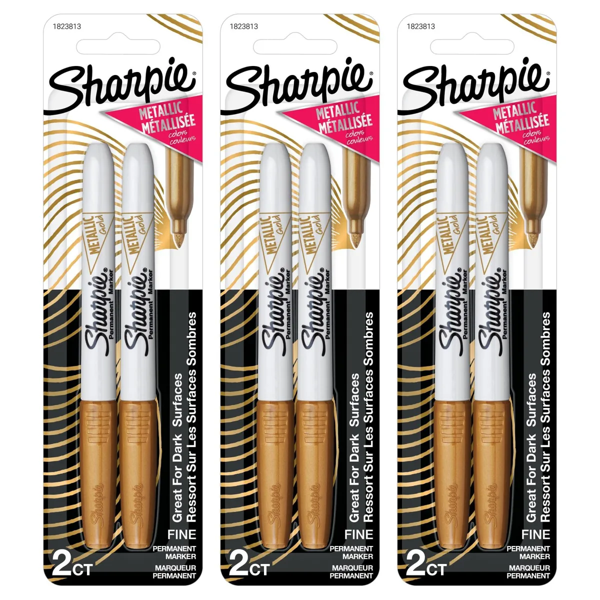  Sharpie Metallic Fine Point Permanent Markers Gold 6 Pack — product photo