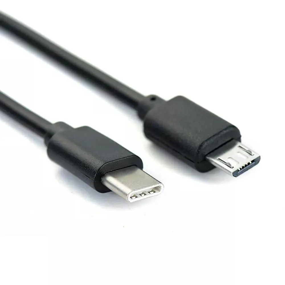Black USB-C to Micro USB cable, three feet long, male-to-male connectors