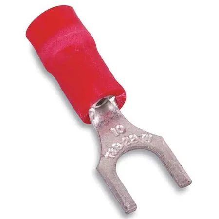 Thomas &amp; Betts Thomas &amp; Betts STA-KON 18RA-8F Fork Terminal #8 Stud 16 AWG 600 V Vinyl Red — product photo