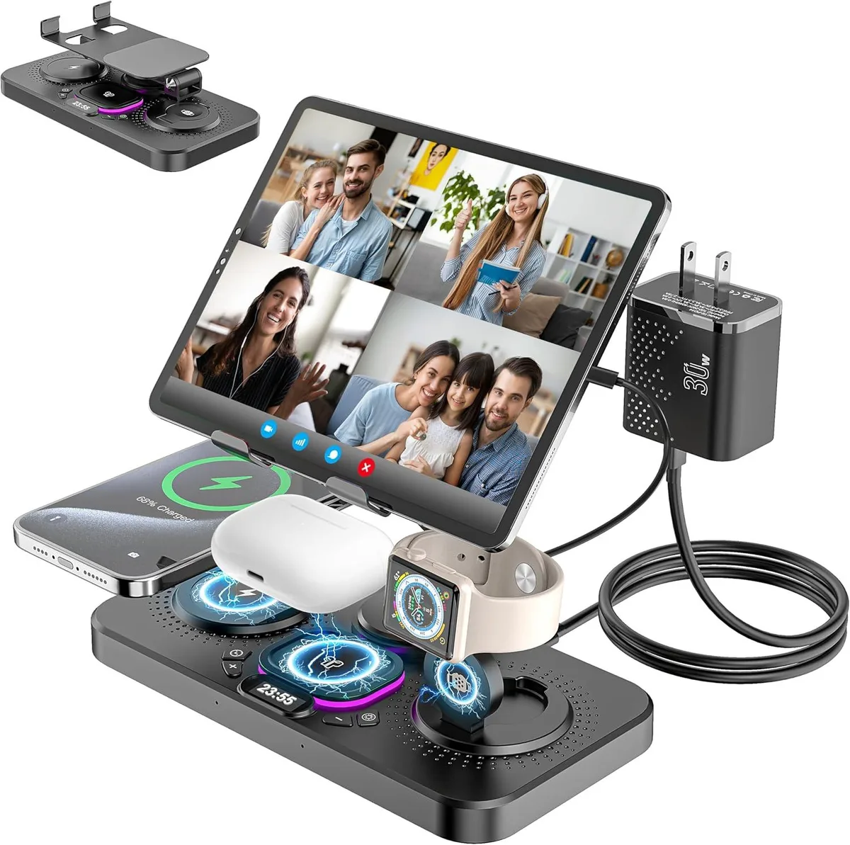FLEANE FLEANE 30W Wireless Charging Station with Clock & 7 Color Light — product photo