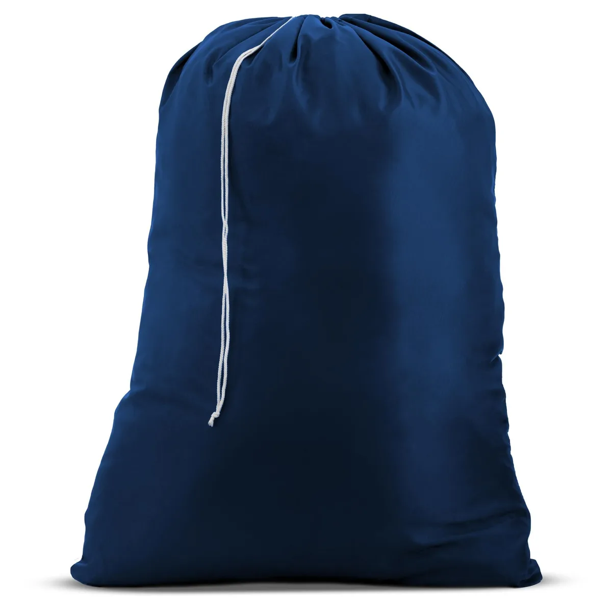 Navy blue laundry bag with locking drawstring closure