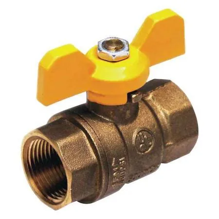 Brass inline ball valve with lever handle, 1/2 inch FNPT threads