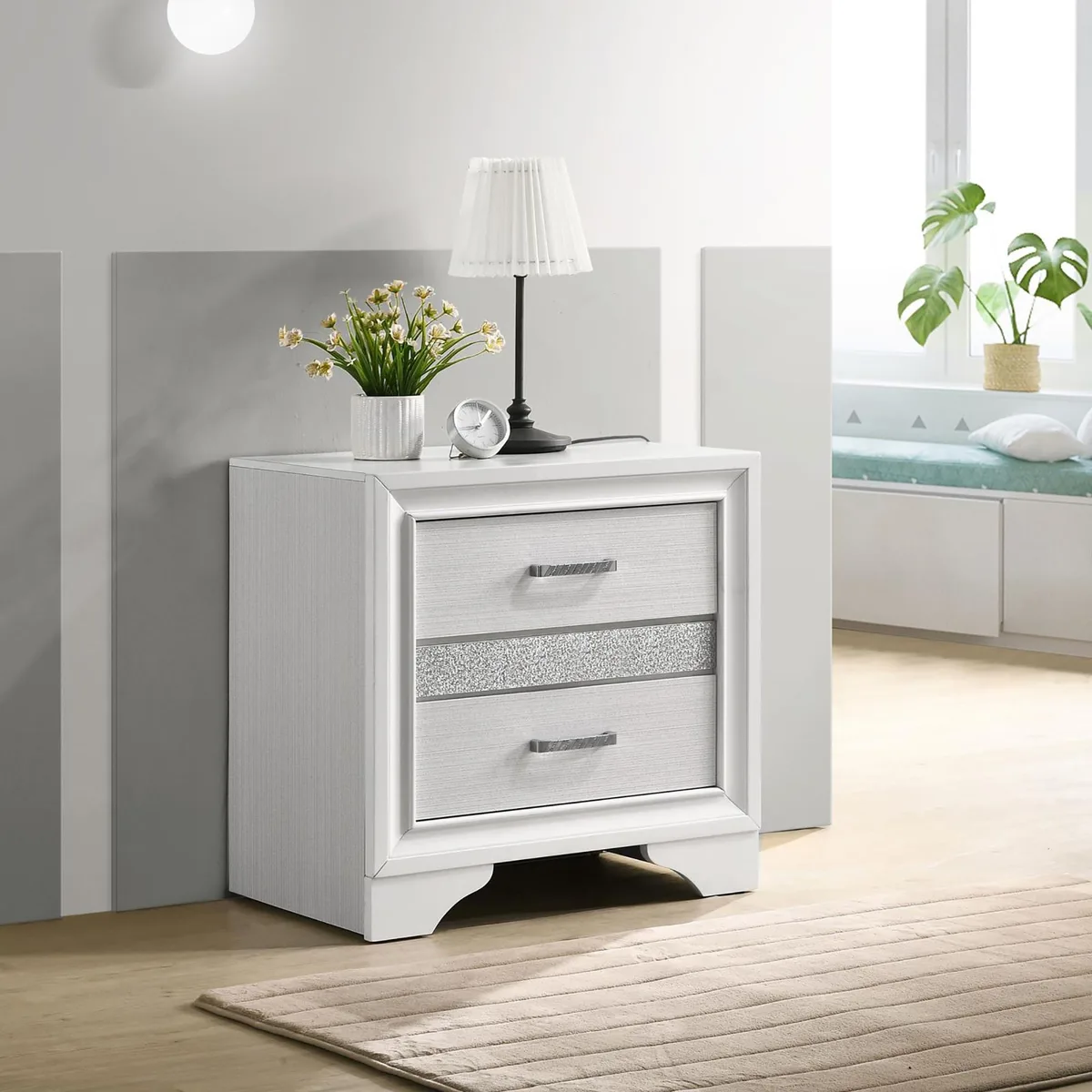 tuphen tuphen White 2-Drawer Nightstand with Hidden Jewelry Tray — product photo