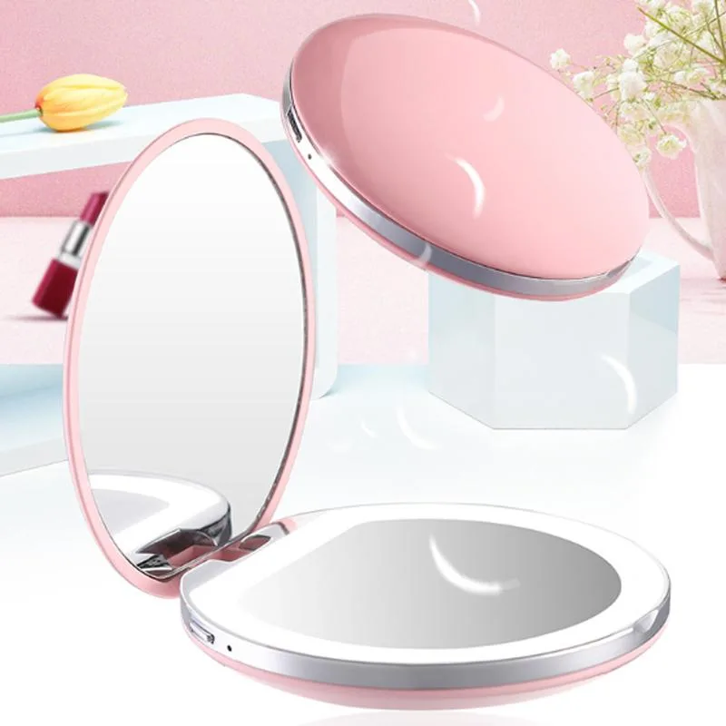 DAXINQI DAXINQI Rechargeable Pocket Foldable LED Makeup Mirror Pink 7.5cm 400mAh — product photo