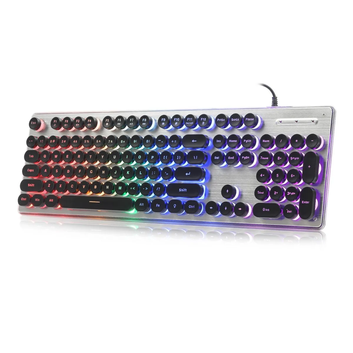  Redragon Typewriter Style Gaming Keyboard Metal Panel Rainbow LED 104 Keys Black/Silver — product photo