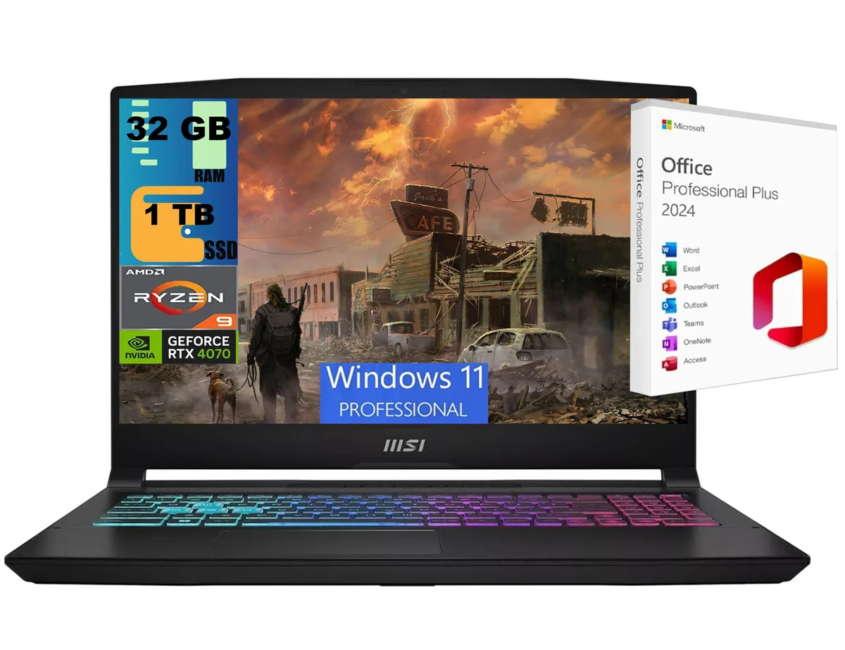 MSI MSI Katana A15 gaming laptop 15.6 144Hz Ryzen 9 8945HS RTX 4070 32GB 1TB — product photo