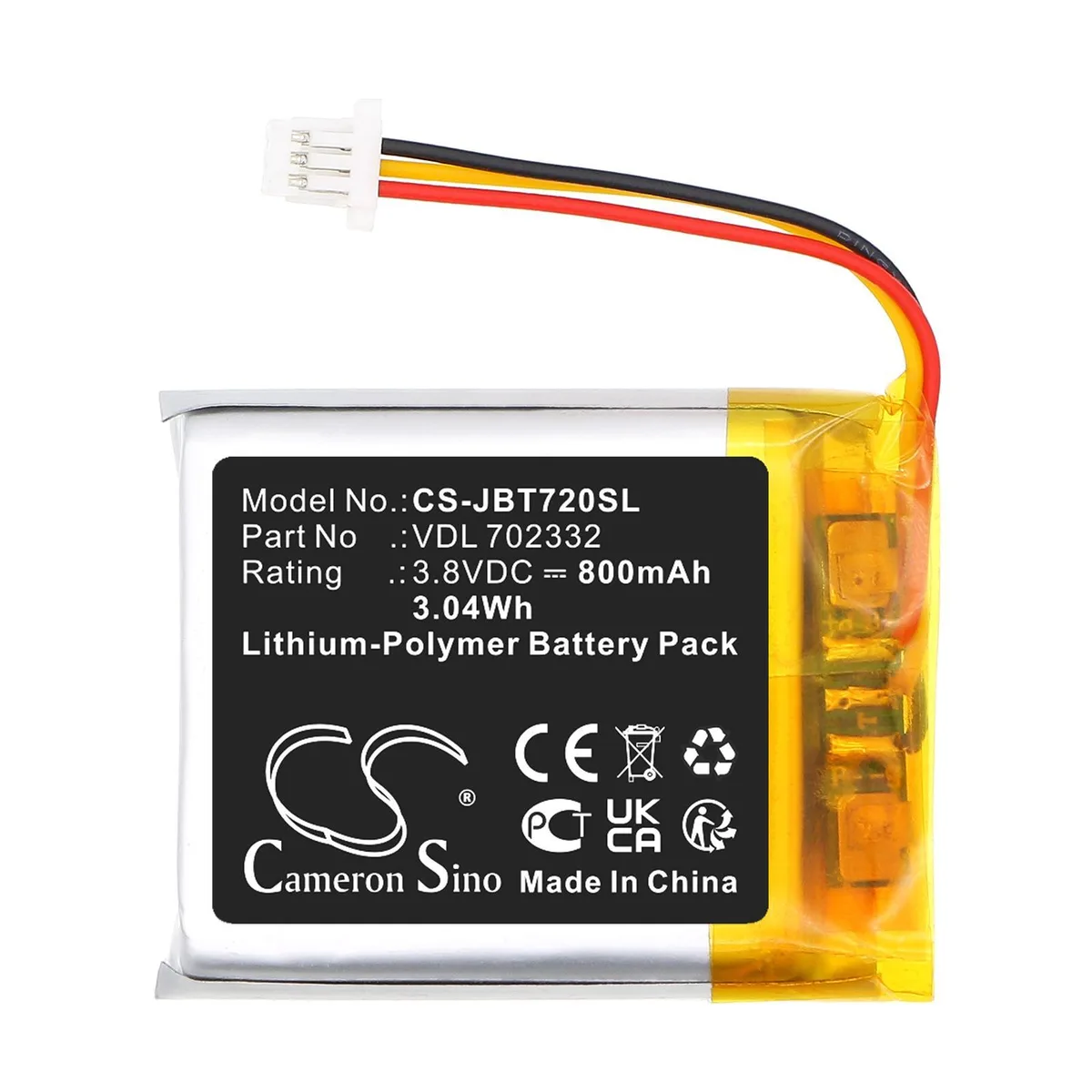CameronSino VDL 702332 800mAh Replacement Battery for JBL Tune 720 BT, 760 BT — product photo