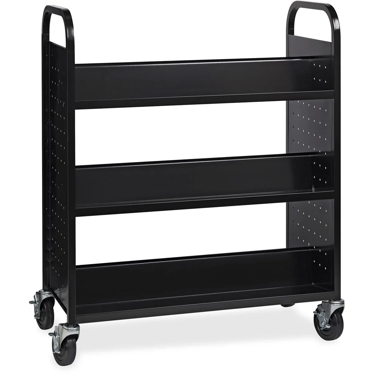 Lorell Lorell LLR99931 double-sided book cart 6 shelves 38"W 18"D 46"H black — product photo