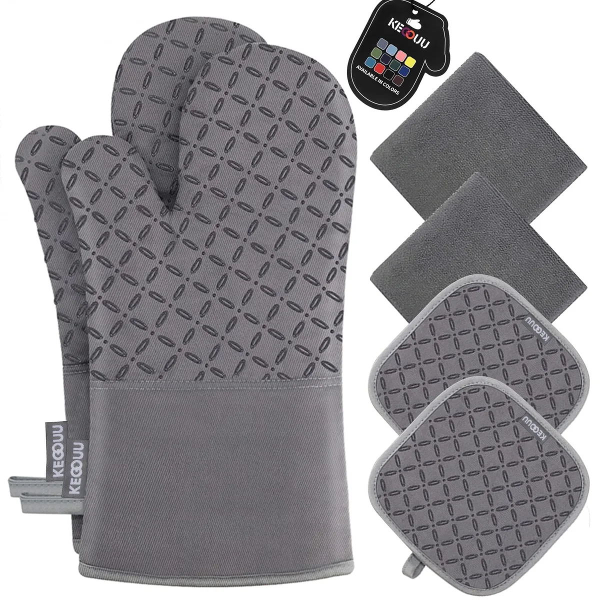  KEGOUU 6-Piece Oven Mitt Set Grey 500°F — product photo
