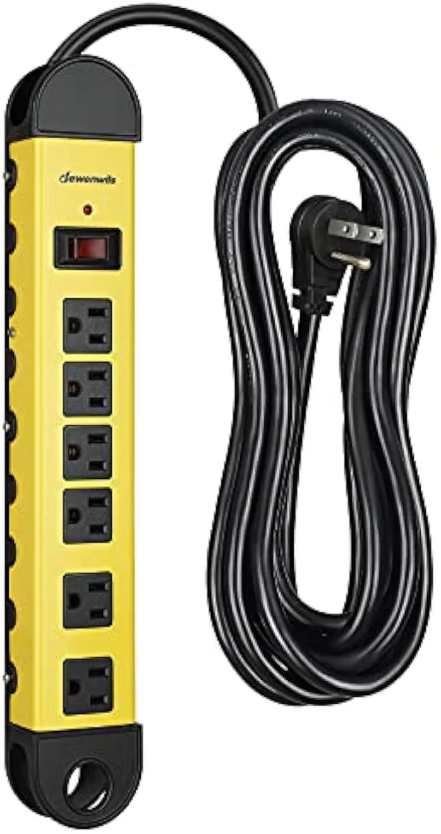 TAURKENAM TAURKENAM 6-Outlet Metal Power Strip 15ft 14AWG 900J Yellow — product photo