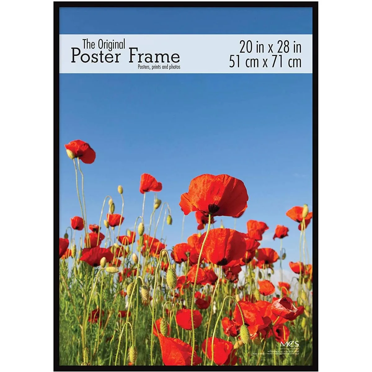 Black polystyrene frame for 20x28 inch photo, high-gloss finish, pressboard back