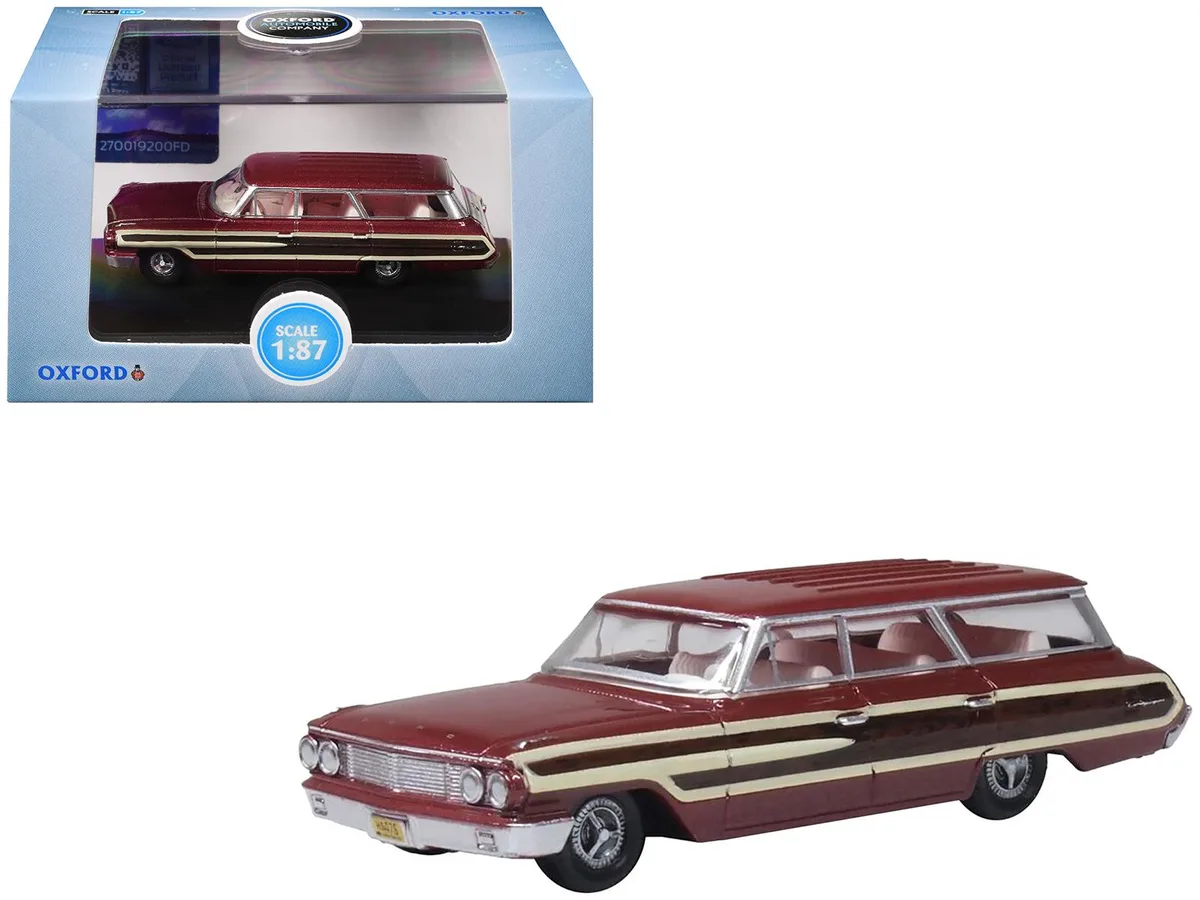 Oxford Diecast Oxford Diecast 1964 Ford Country Station Wagon Squire Vintage Burgundy 1/87 HO hobby collectible — product photo