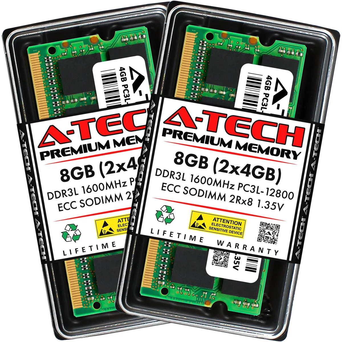 A-Tech A-Tech 8GB (2x4GB) DDR3L 1600 ECC SODIMM 204-Pin 1.35V 2Rx8 — product photo