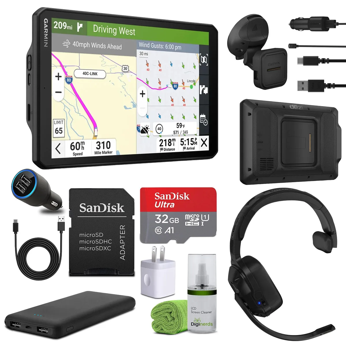 Garmin dezl OTR820 8-inch GPS navigator bundle with headset and accessories