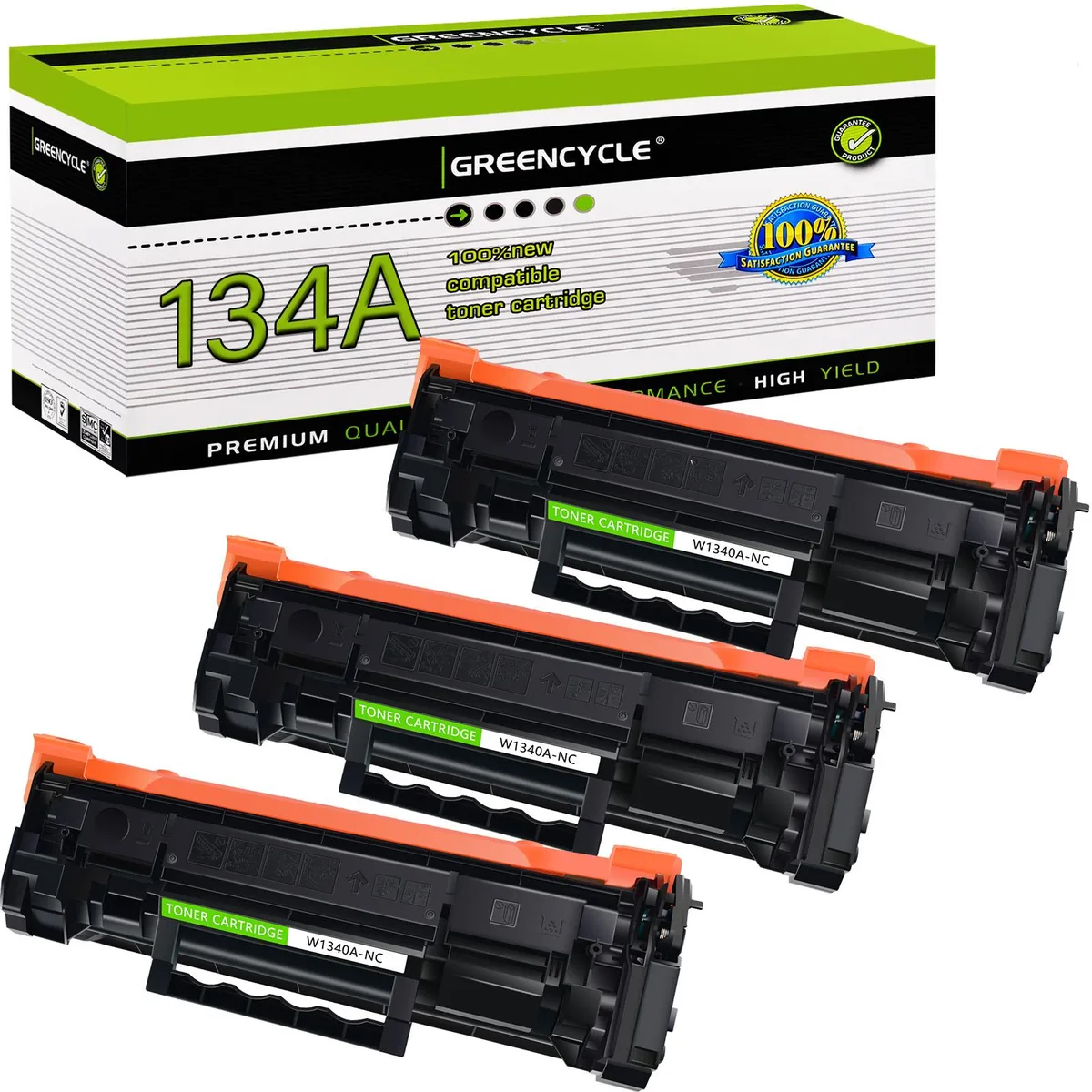 GREENCYCLE GREENCYCLE 3PK Black Toner Cartridge 134A W1340A No Chip — product photo