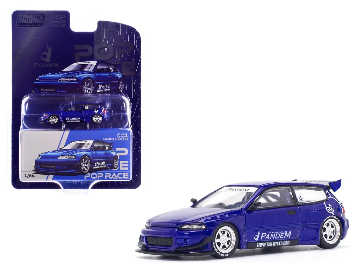 Pop Race Pop Race Pandem Civic EG6 RHD Blue Metallic Enigma Exclusive Edition 1/64 Hobby Collectible — product photo