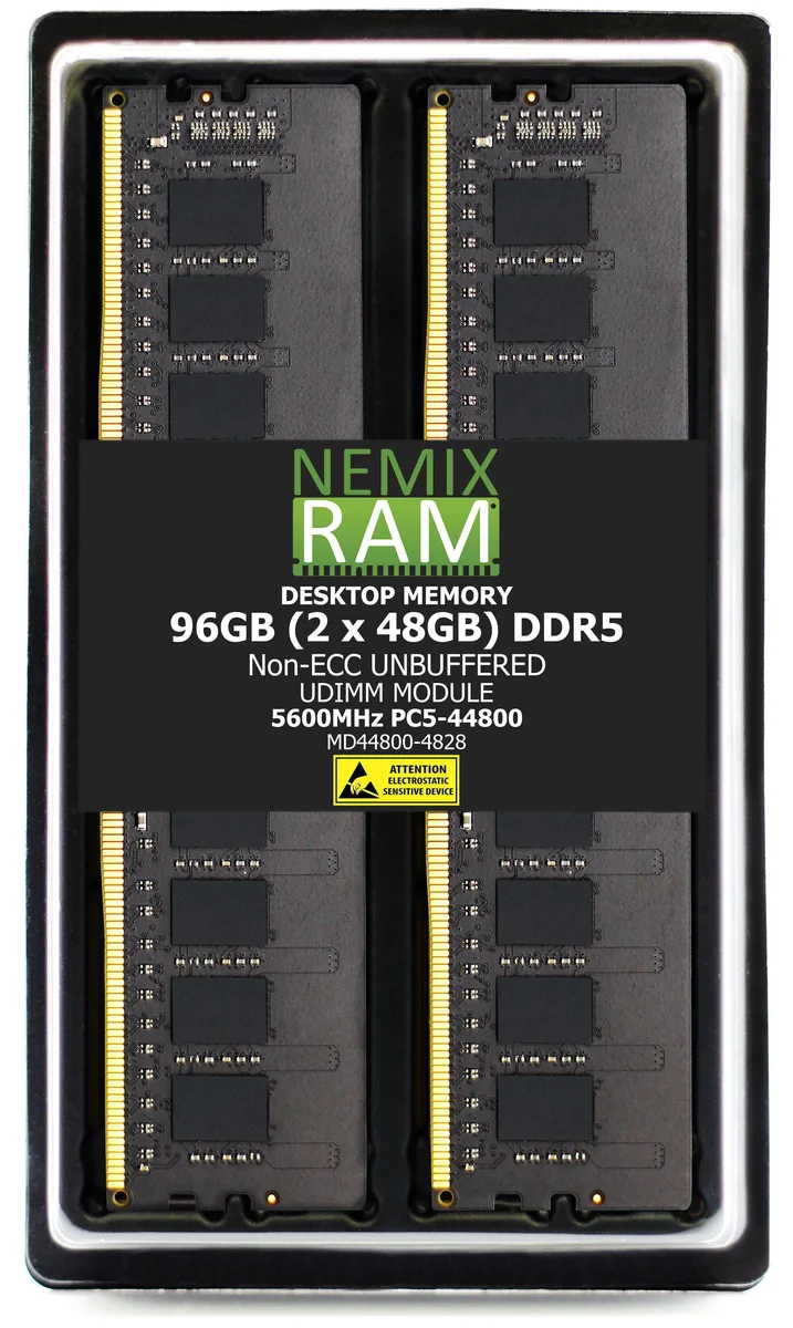 NEMIX RAM NEMIX RAM DDR5 5600 CL46 96GB (2x48GB) UDIMM for Supermicro X13SAE memory upgrade — product photo