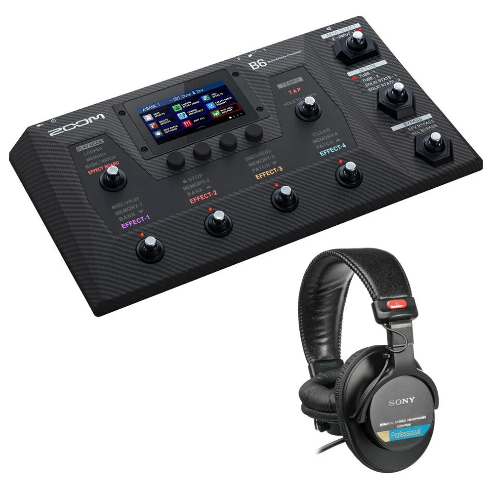 Zoom Zoom B6 Bass Multi-Effects Processor Bundle with Sony MDR-7506 Headphones — product photo