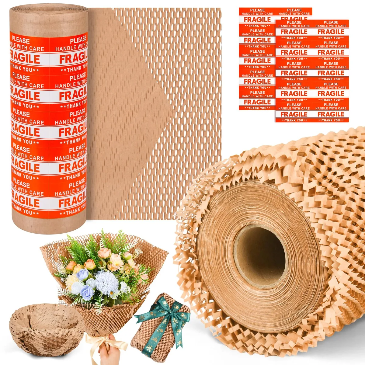 Rolled brown kraft honeycomb packing paper 12 inches wide