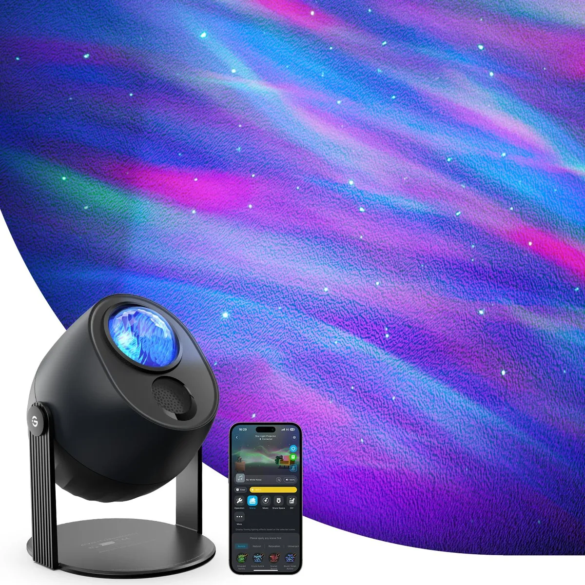 Compact white LED star projector with dual lens beads, 1.25 kg