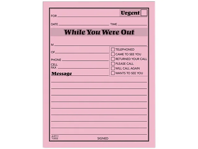 TOPS TOPS 3002P While You Were Out Message Pad 50 Sheets 4.25 x 5.50 Pink Dozen — product photo