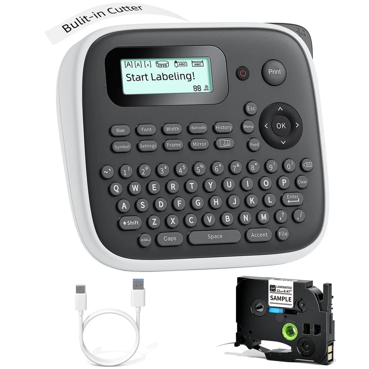  EazeID D210S-Gray Label Maker 12mm 13ft Tape — product photo