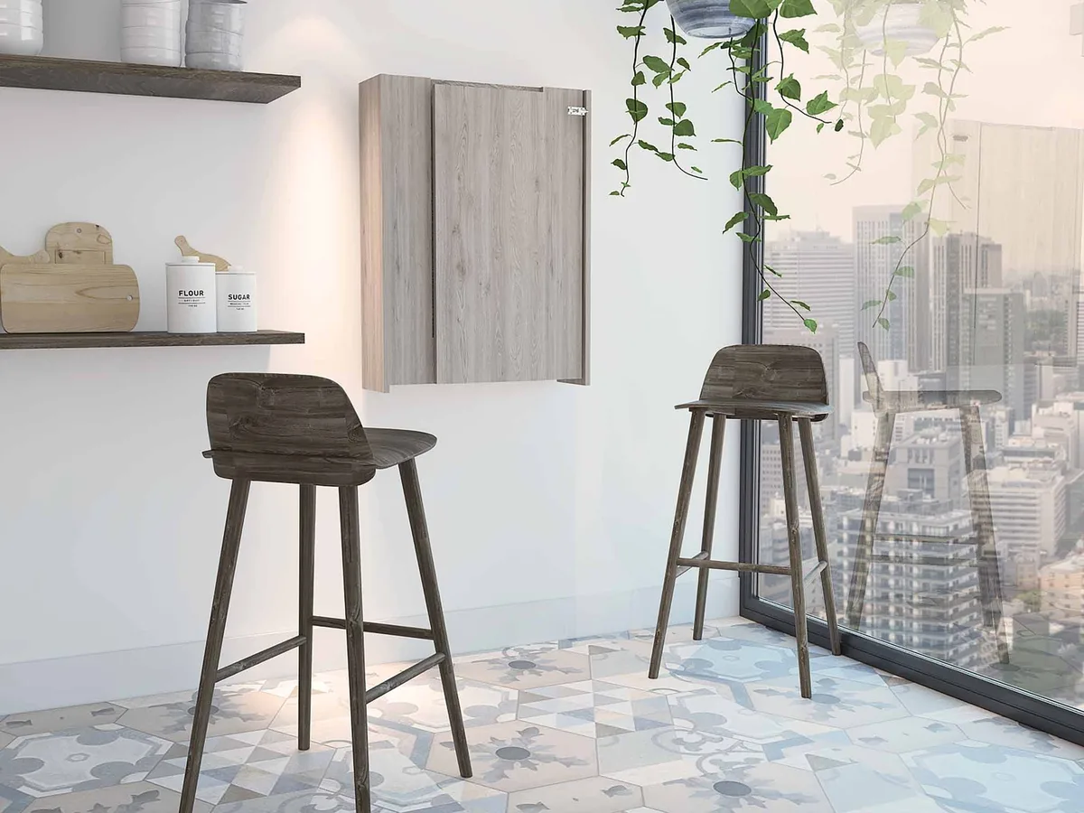 FM FURNITURE FM FURNITURE FM5557MLZ Dalton Foldable Desk 7 Shelves Wall Mounted Light Gray 61.4kg — product photo