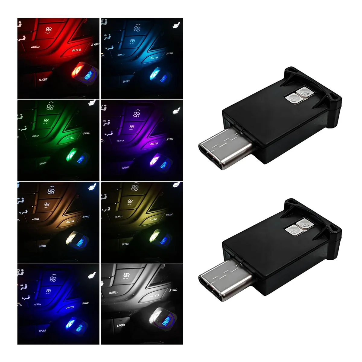  2PCS USB-C LED Ambient Light 8 Colors RGB Automotive Specialty Lighting — product photo