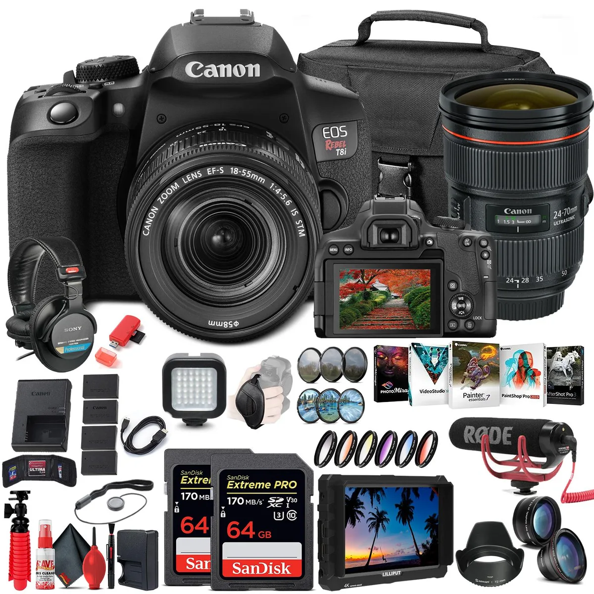 Canon Canon EOS 4000D DSLR camera 18-55mm + 75-300mm + tripod bundle — product photo