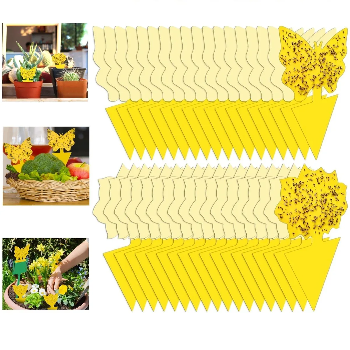 Yellow sticky traps in assorted shapes, 54 pack with support sticks and ties