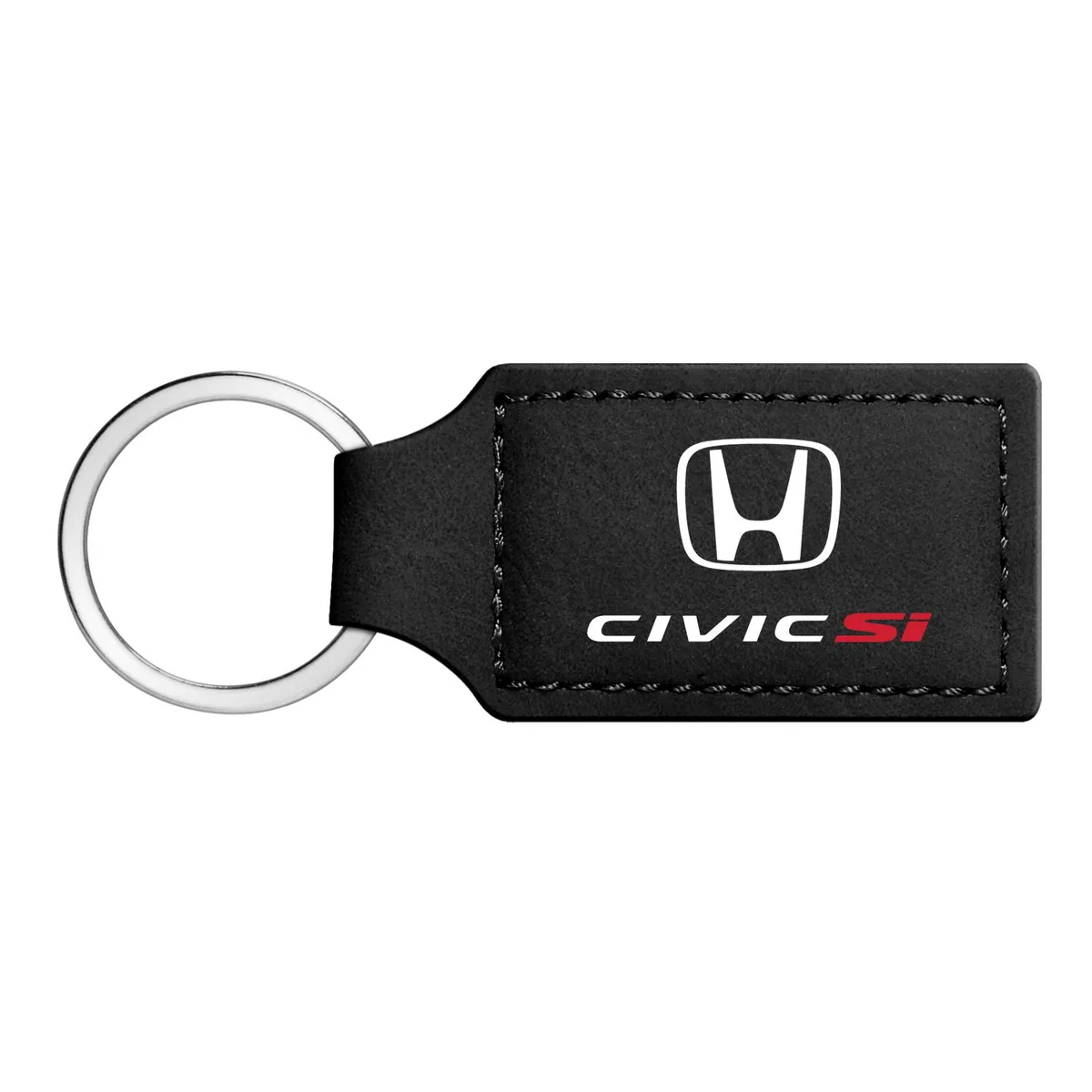 Rectangular black leatherette key chain with Honda Civic Si logo, 3-3/4 by 1-1/4 inches