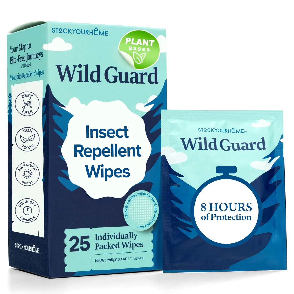 Box of 25 individually wrapped mosquito repellent wipes