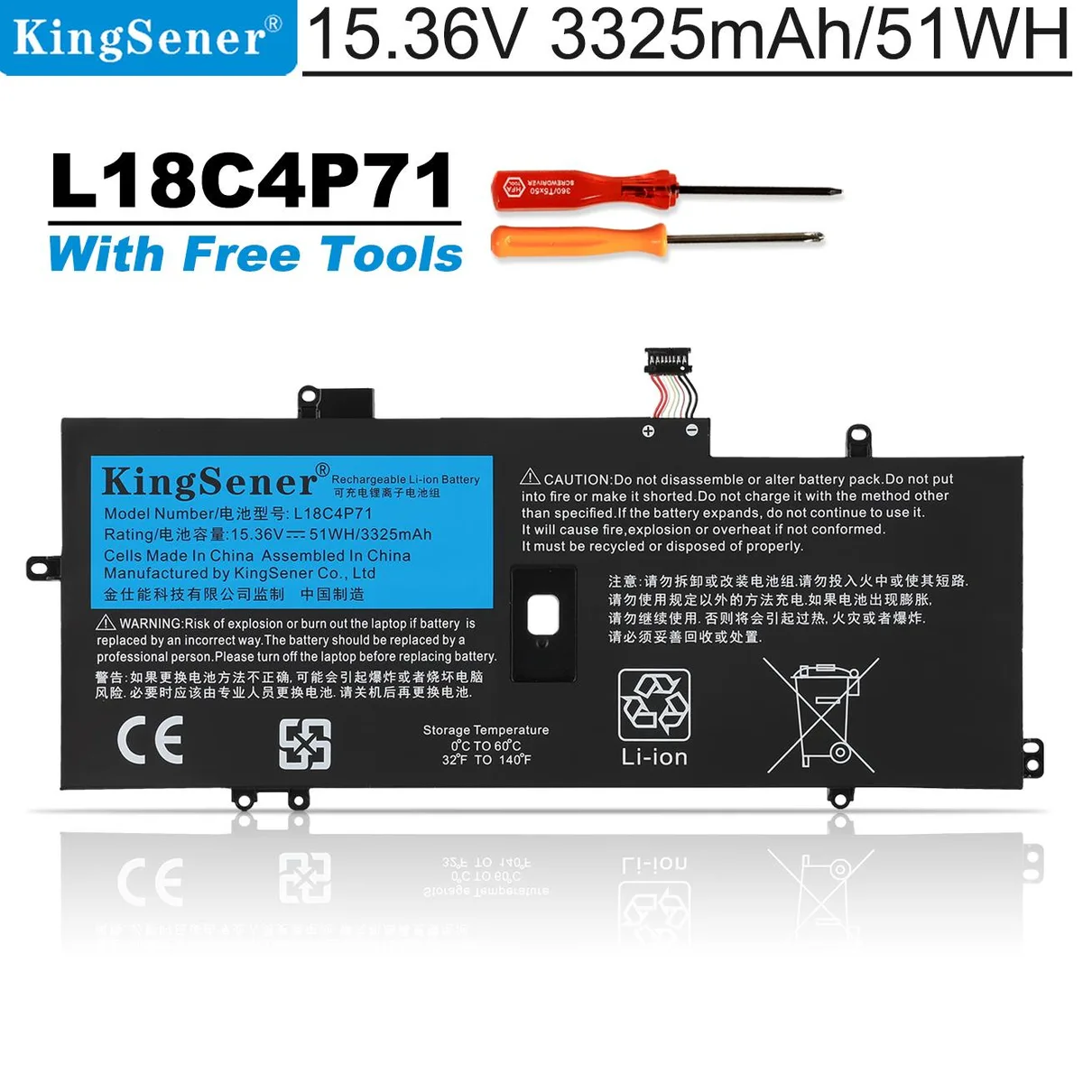 KingSener KingSener L18C4P71 15.36V 3325mAh laptop battery for ThinkPad X1 Yoga 4th 5th Gen Carbon 7th 8th Gen — product photo