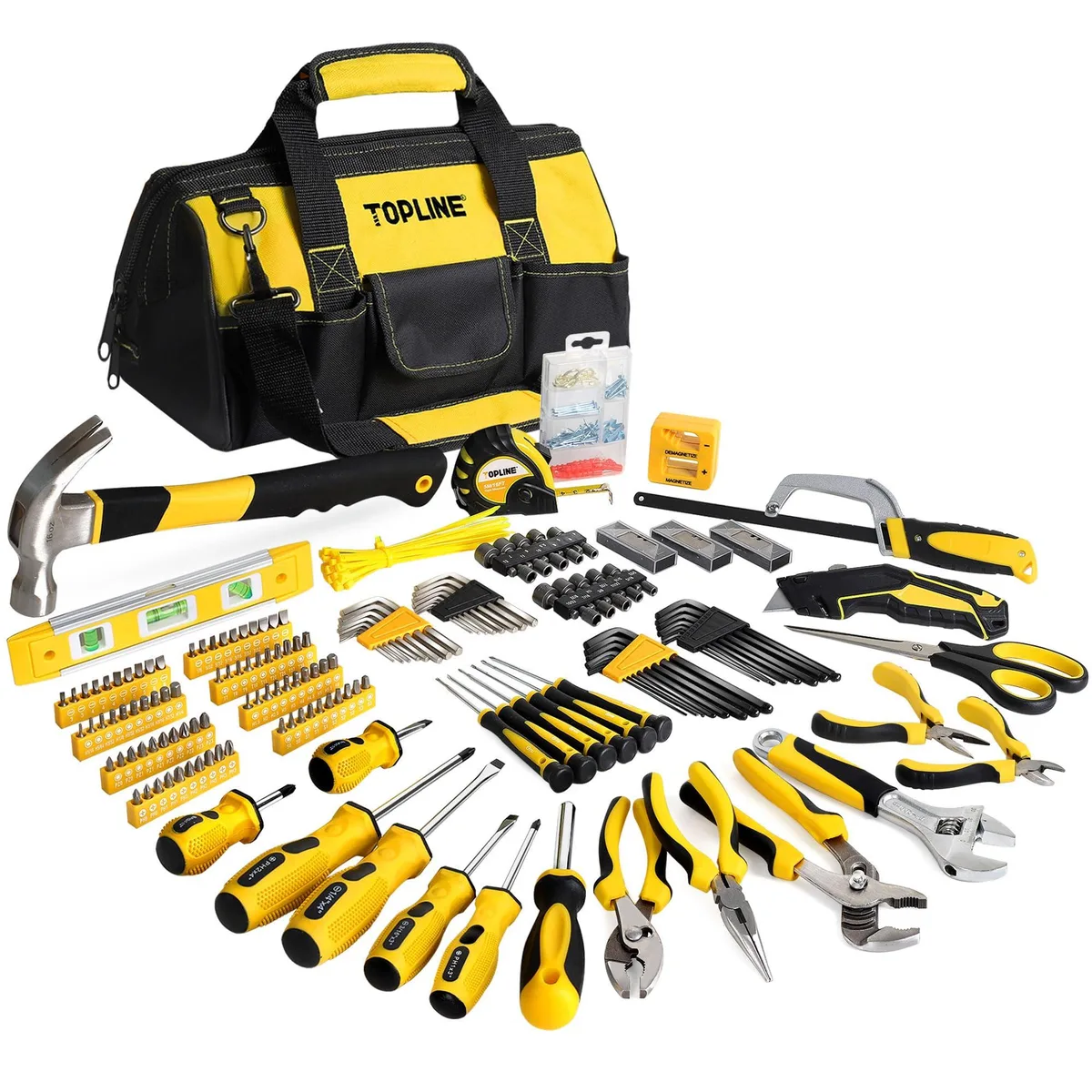 Porter-Cable 390-piece tool set in silver 14-inch wide mouth bag with adjustable strap