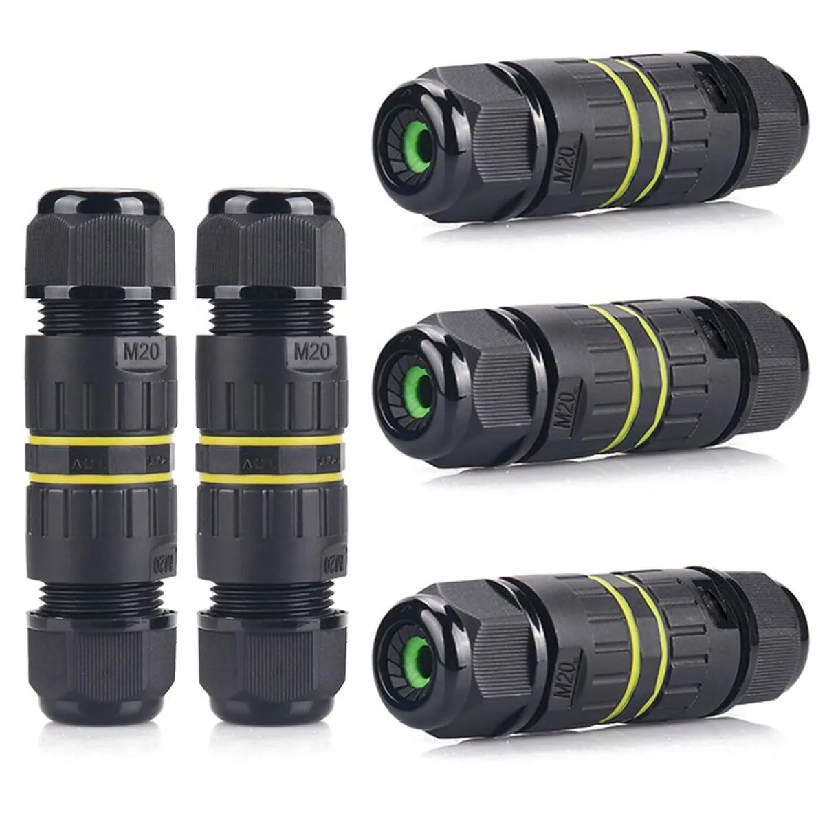 BONAEVER BONAEVER IP68 2-Way 2-Pin Junction Box Electrical Cable Connector 5 Pack 24A 400V M20 9-12mm — product photo