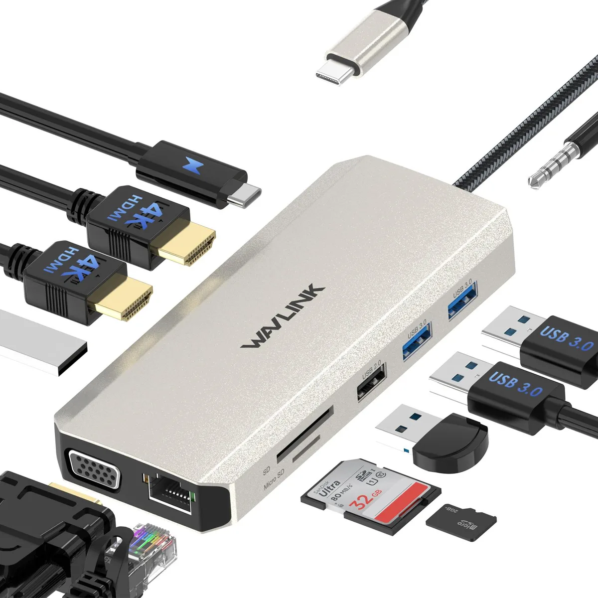 Wavlink Wavlink V1C43EA docking station 12-in-1 triple display 100W PD — product photo