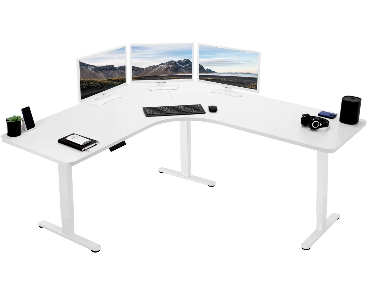 VIVO VIVO White Electric Curved Corner Desk 71" x 71 — product photo